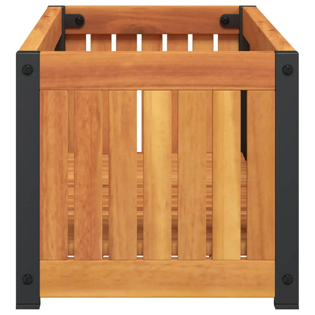 Garden Planter Box 80x30x27.5 cm Solid Wood Acacia Steel Frame Flower Pot
