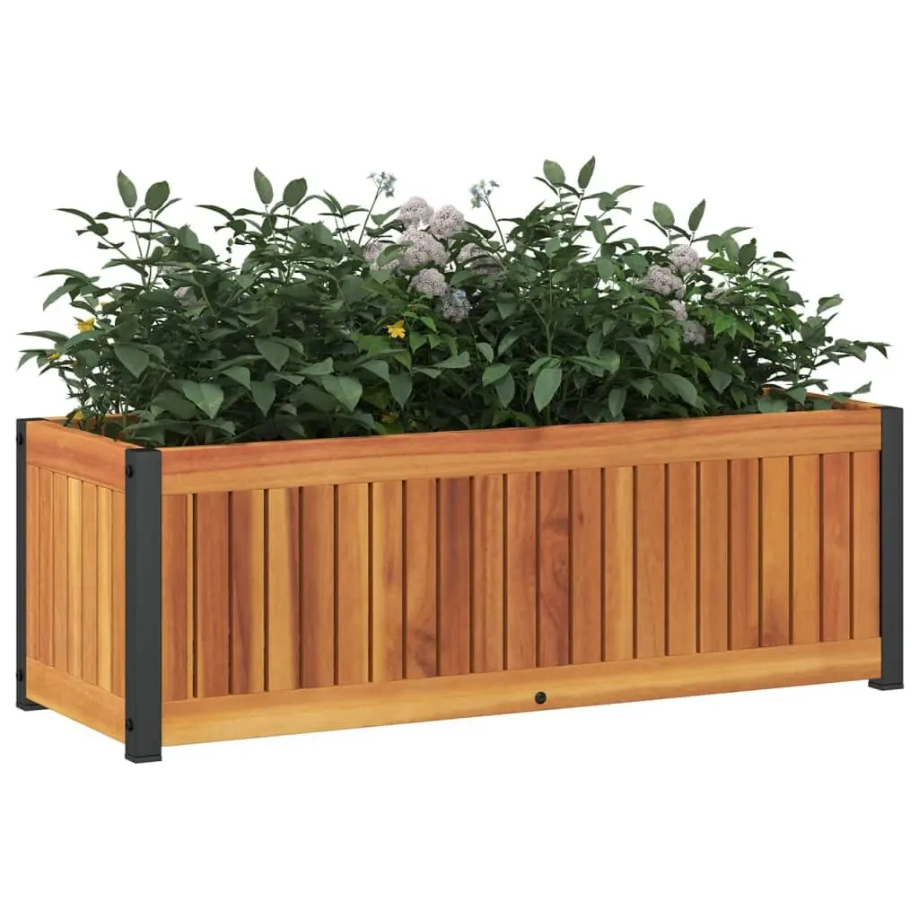 Garden Planter Box 80x30x27.5 cm Solid Wood Acacia Steel Frame Flower Pot