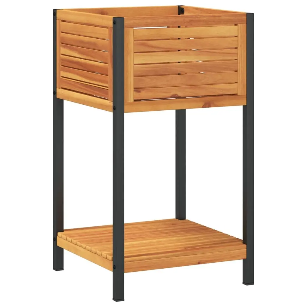Garden Planter Indoor Outdoor Wooden Flower Box with Shelf 45 x 45 x 80 cm