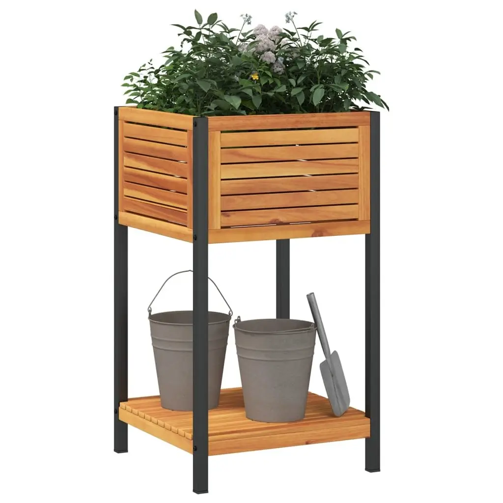 Garden Planter Indoor Outdoor Wooden Flower Box with Shelf 45 x 45 x 80 cm