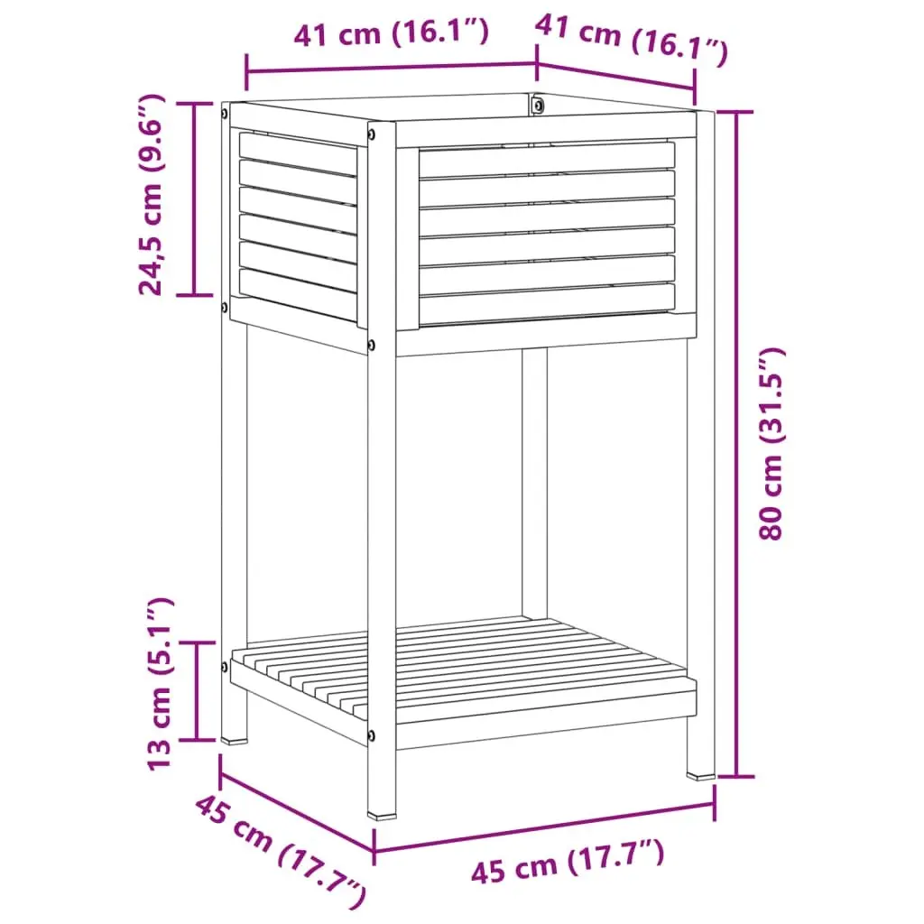 Garden Planter Indoor Outdoor Wooden Flower Box with Shelf 45 x 45 x 80 cm