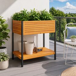Garden Planter Dimensions: 80x45x80 cm, Acacia Wood and Steel