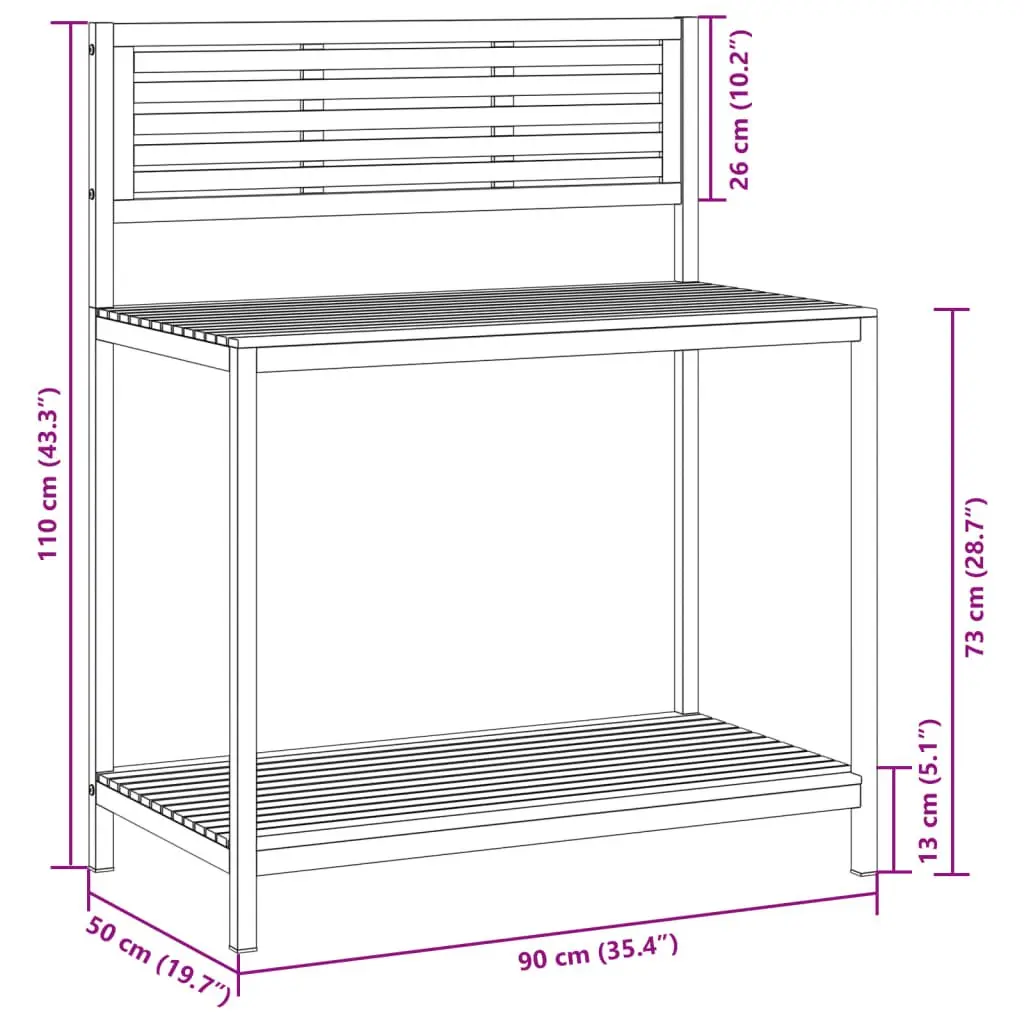 Garden Work Table 90x50x110cm Plant Potting Bench with Shelves Storage
