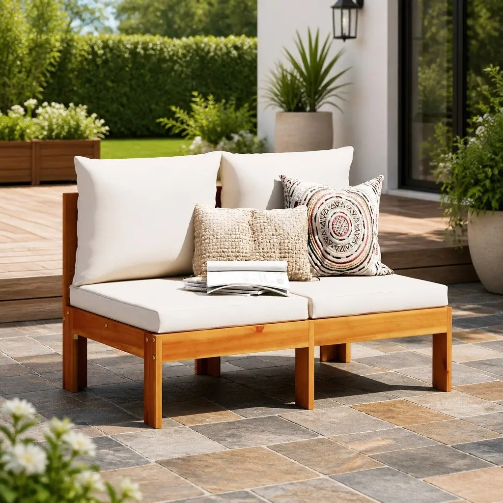 2-Seater Garden Sofa Outdoor Armless Solid Wood with Cushions