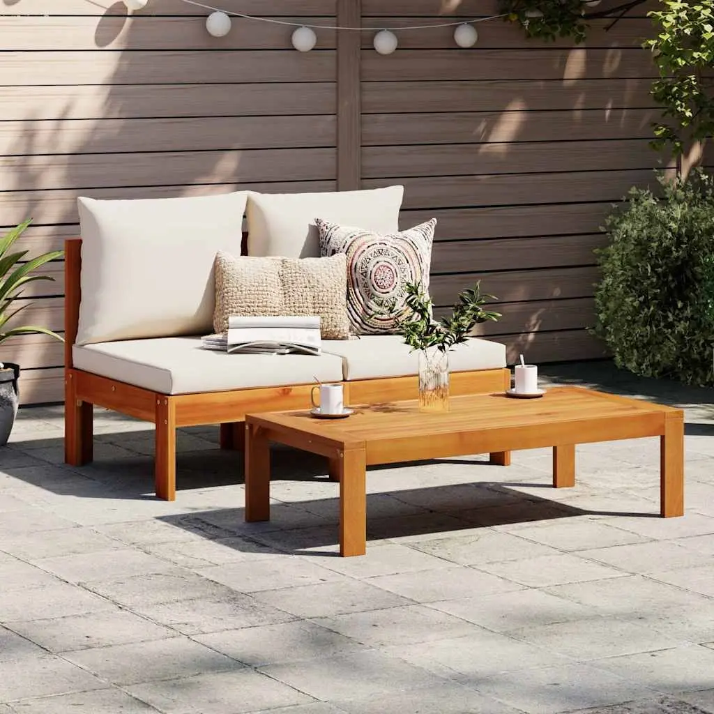 2-Seater Garden Sofa Outdoor Armless Solid Wood with Cushions