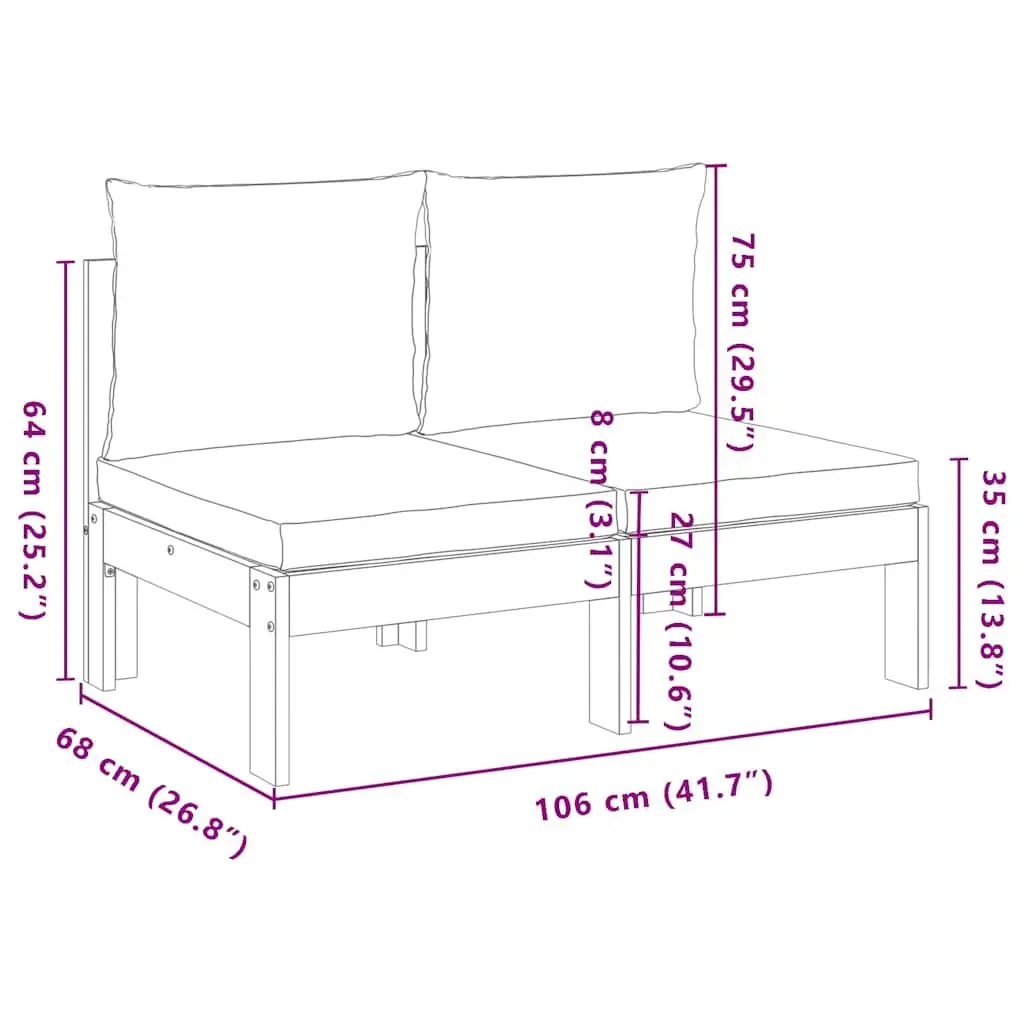 2-Seater Garden Sofa Outdoor Armless Solid Wood with Cushions