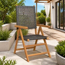 Folding Acacia Wood and PE Rattan Chairs - 2 Piece Set