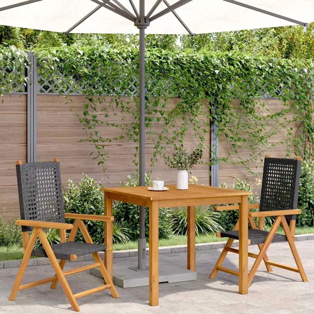 Outdoor Garden Chairs Set of 2 Black Folding Acacia Wood PE Rattan Patio Seating