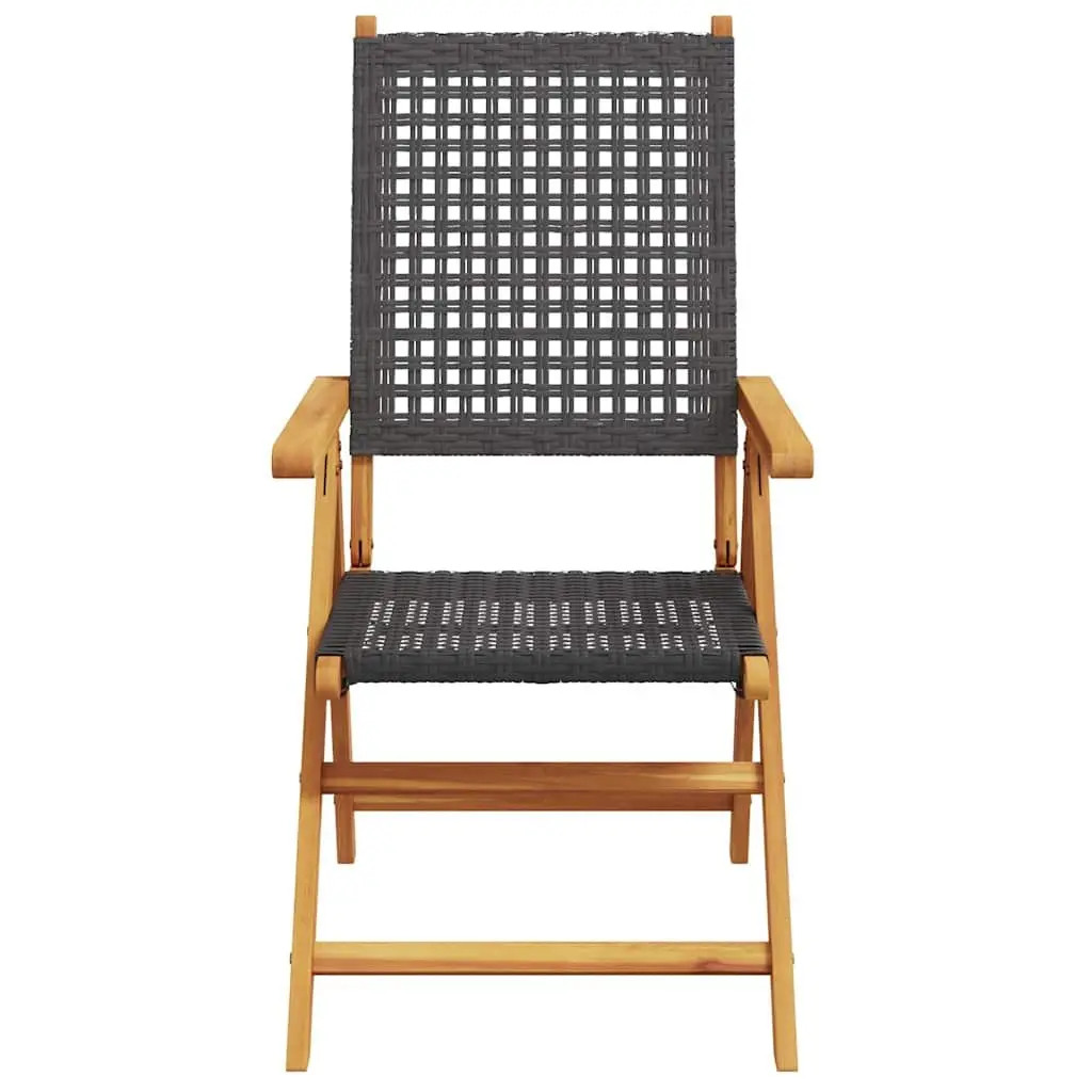 Outdoor Garden Chairs Set of 2 Black Folding Acacia Wood PE Rattan Patio Seating