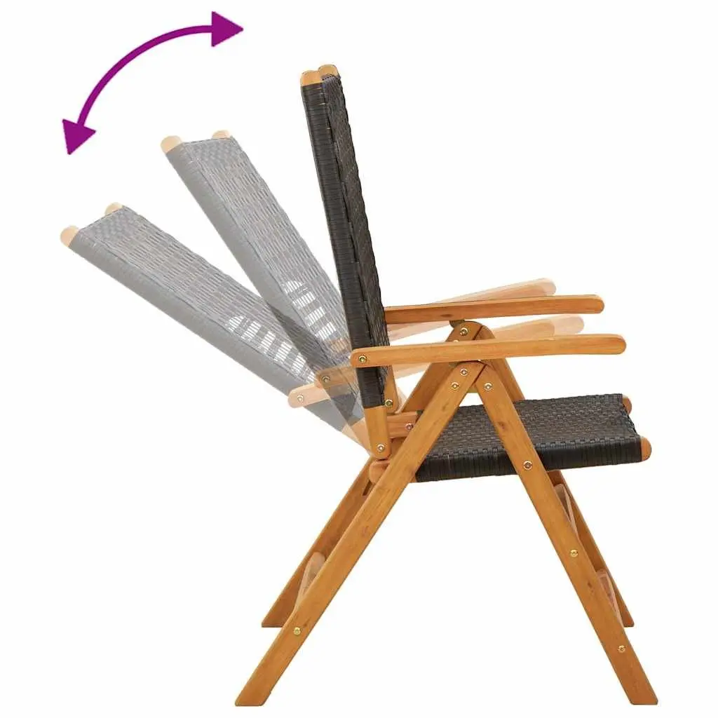 Outdoor Garden Chairs Set of 2 Black Folding Acacia Wood PE Rattan Patio Seating