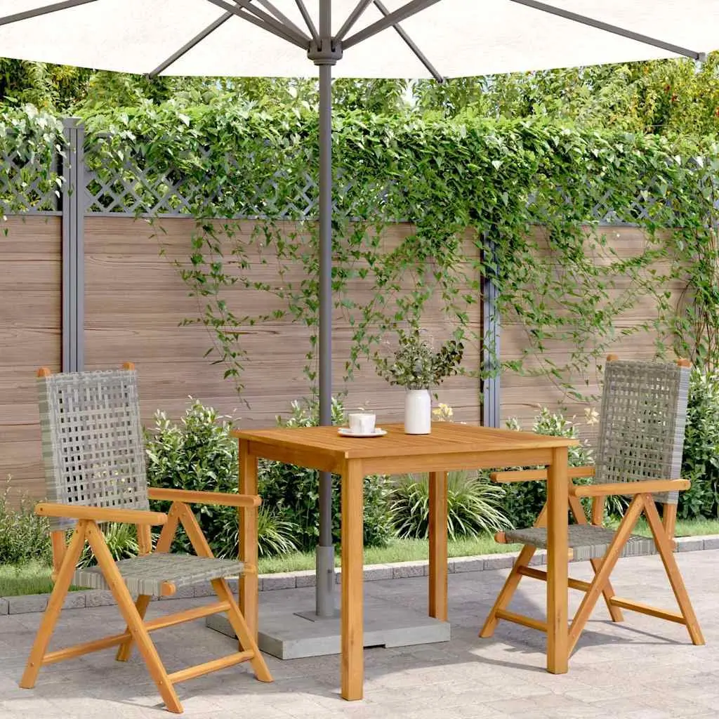 Outdoor Garden Chairs 2pc Grey Acacia Wood PE Rattan Folding Reclining Seating