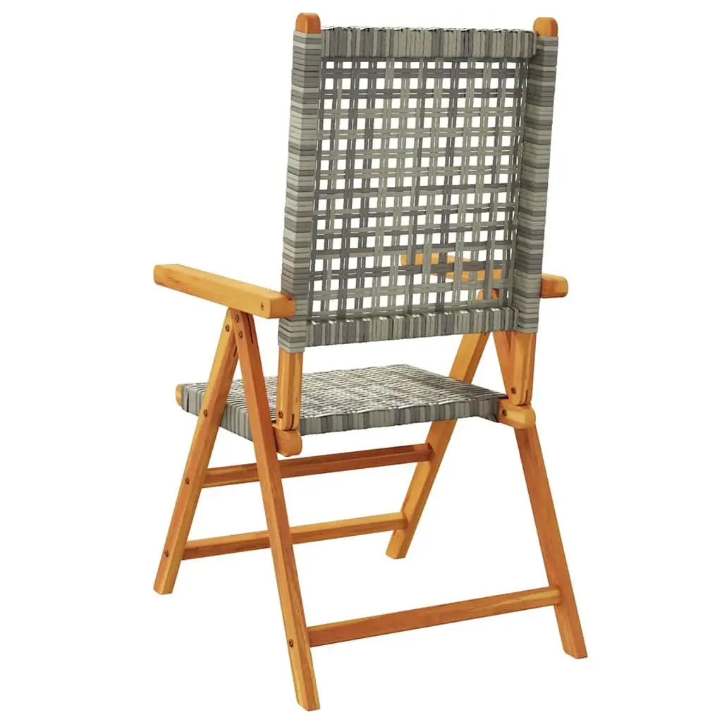 Outdoor Garden Chairs 2pc Grey Acacia Wood PE Rattan Folding Reclining Seating