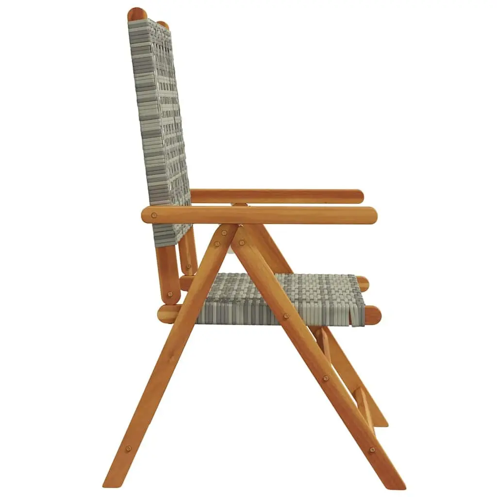 Outdoor Garden Chairs 2pc Grey Acacia Wood PE Rattan Folding Reclining Seating