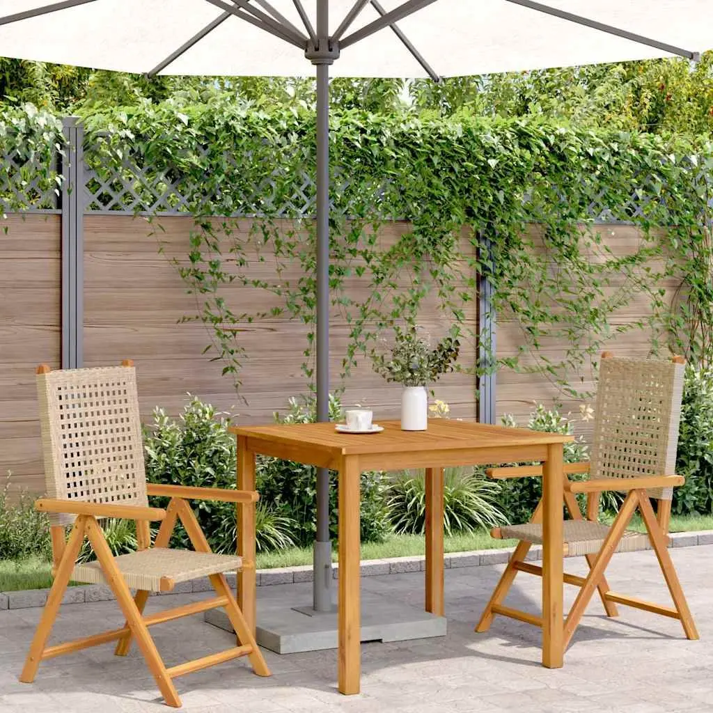 Outdoor Garden Chairs 2 Piece Beige Acacia Wood PE Rattan Reclining Folding