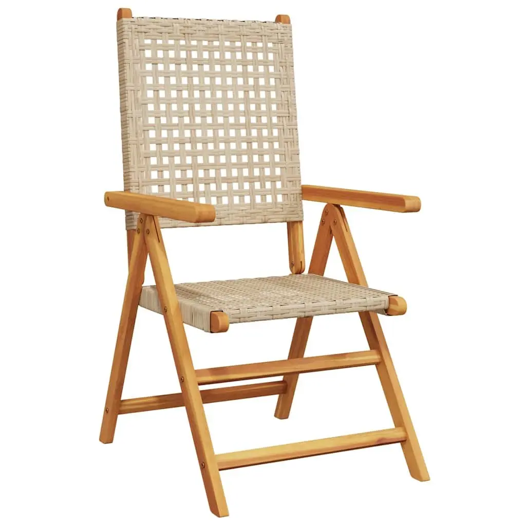 Outdoor Garden Chairs 2 Piece Beige Acacia Wood PE Rattan Reclining Folding