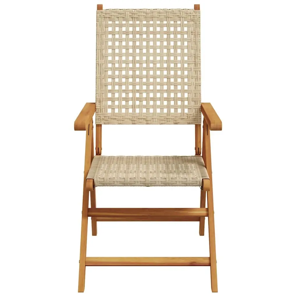 Outdoor Garden Chairs 2 Piece Beige Acacia Wood PE Rattan Reclining Folding