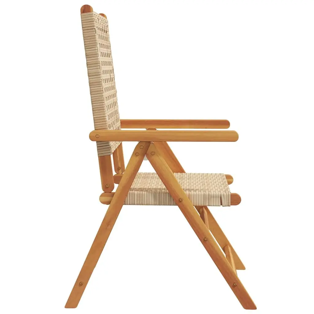 Outdoor Garden Chairs 2 Piece Beige Acacia Wood PE Rattan Reclining Folding