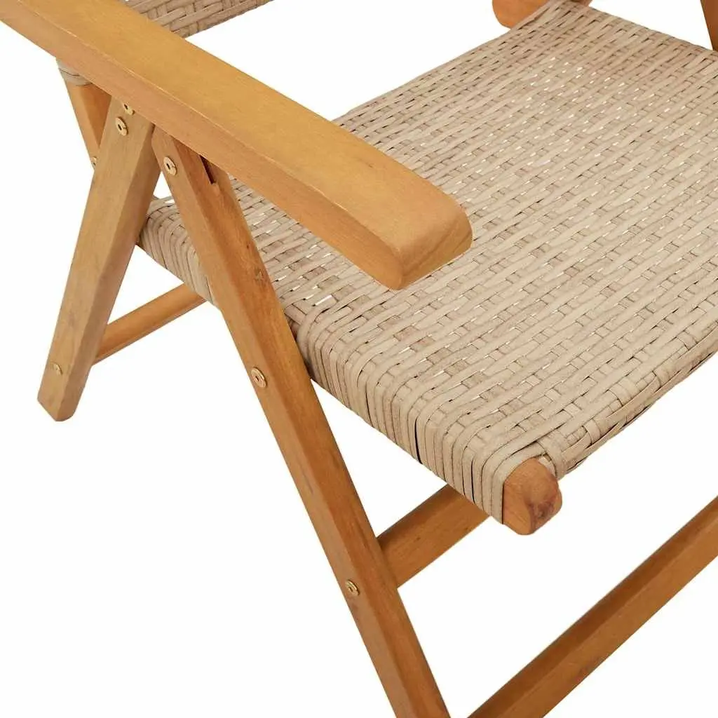 Outdoor Garden Chairs 2 Piece Beige Acacia Wood PE Rattan Reclining Folding
