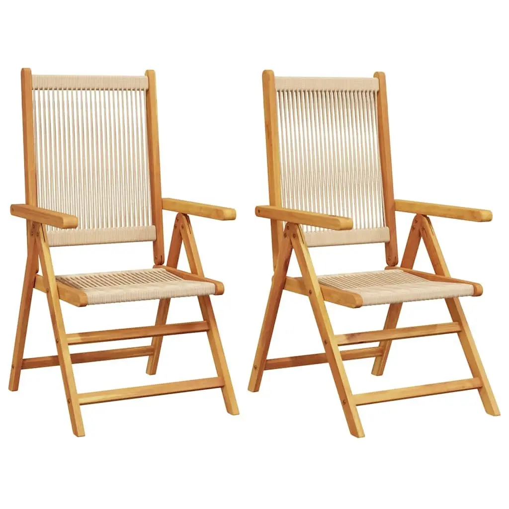 Outdoor Garden Chairs 2 Piece Beige Foldable Reclining Acacia Wood Patio Seating