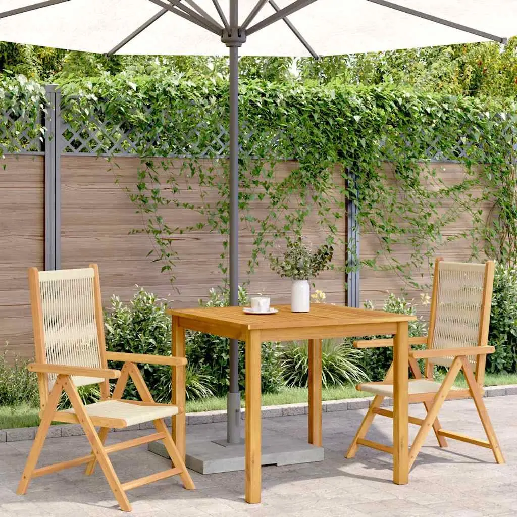 Outdoor Garden Chairs 2 Piece Beige Foldable Reclining Acacia Wood Patio Seating