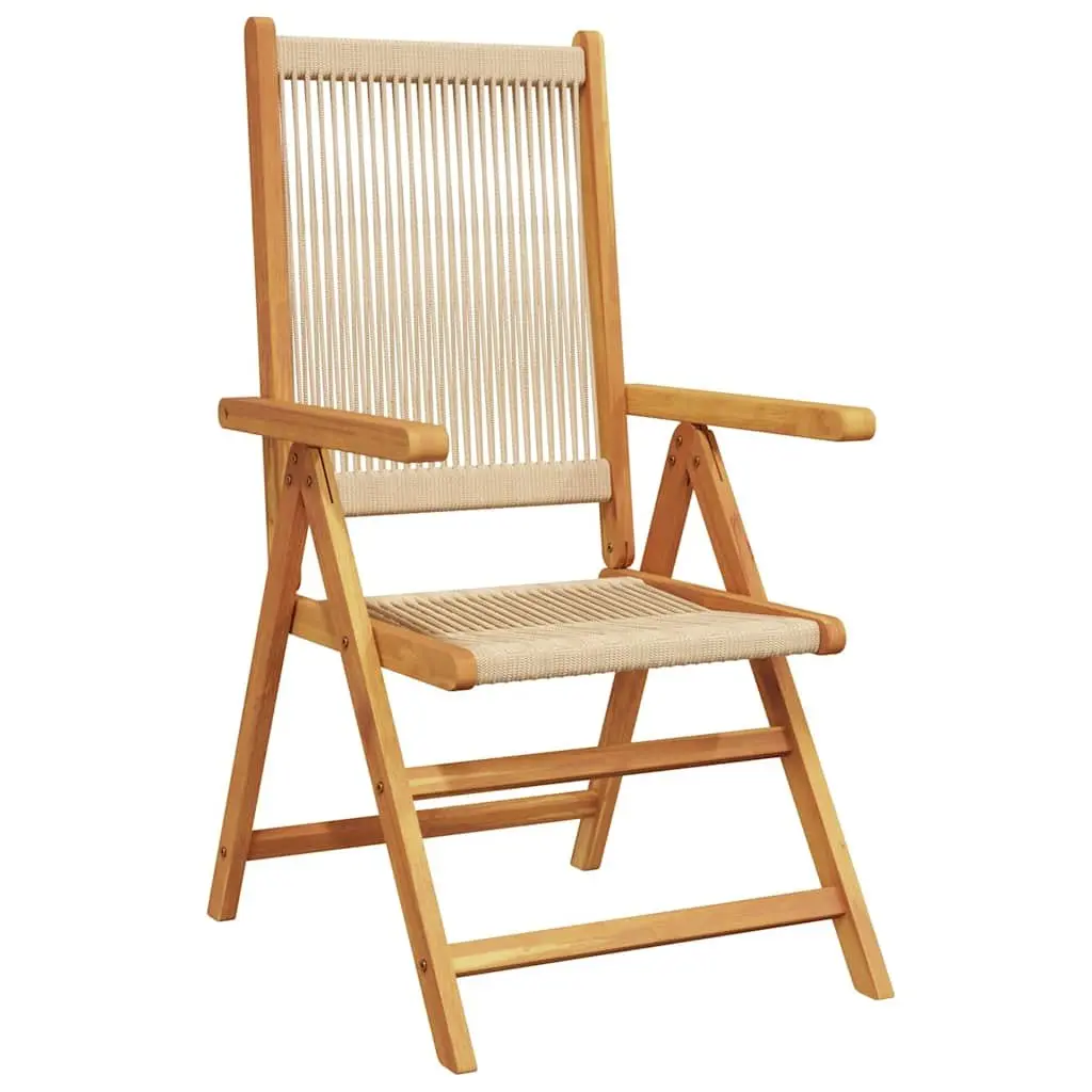Outdoor Garden Chairs 2 Piece Beige Foldable Reclining Acacia Wood Patio Seating
