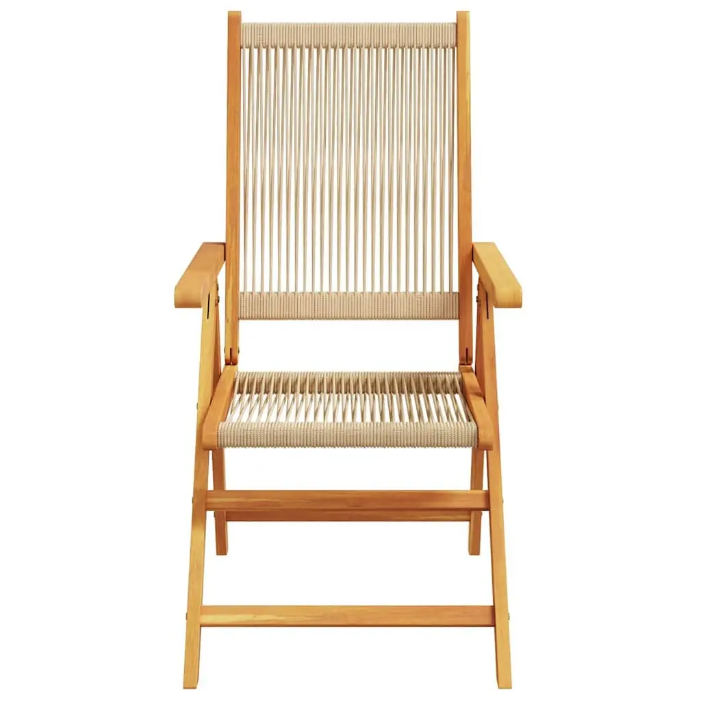 Outdoor Garden Chairs 2 Piece Beige Foldable Reclining Acacia Wood Patio Seating