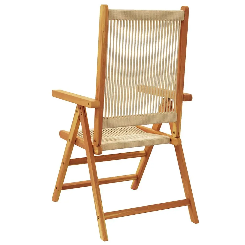 Outdoor Garden Chairs 2 Piece Beige Foldable Reclining Acacia Wood Patio Seating