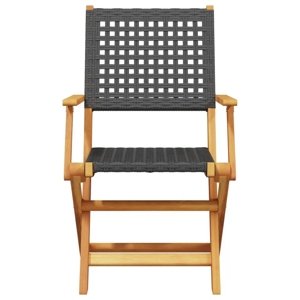 Foldable Chairs Set of 2 Outdoor Black PE Rattan Acacia Wood Garden Seating