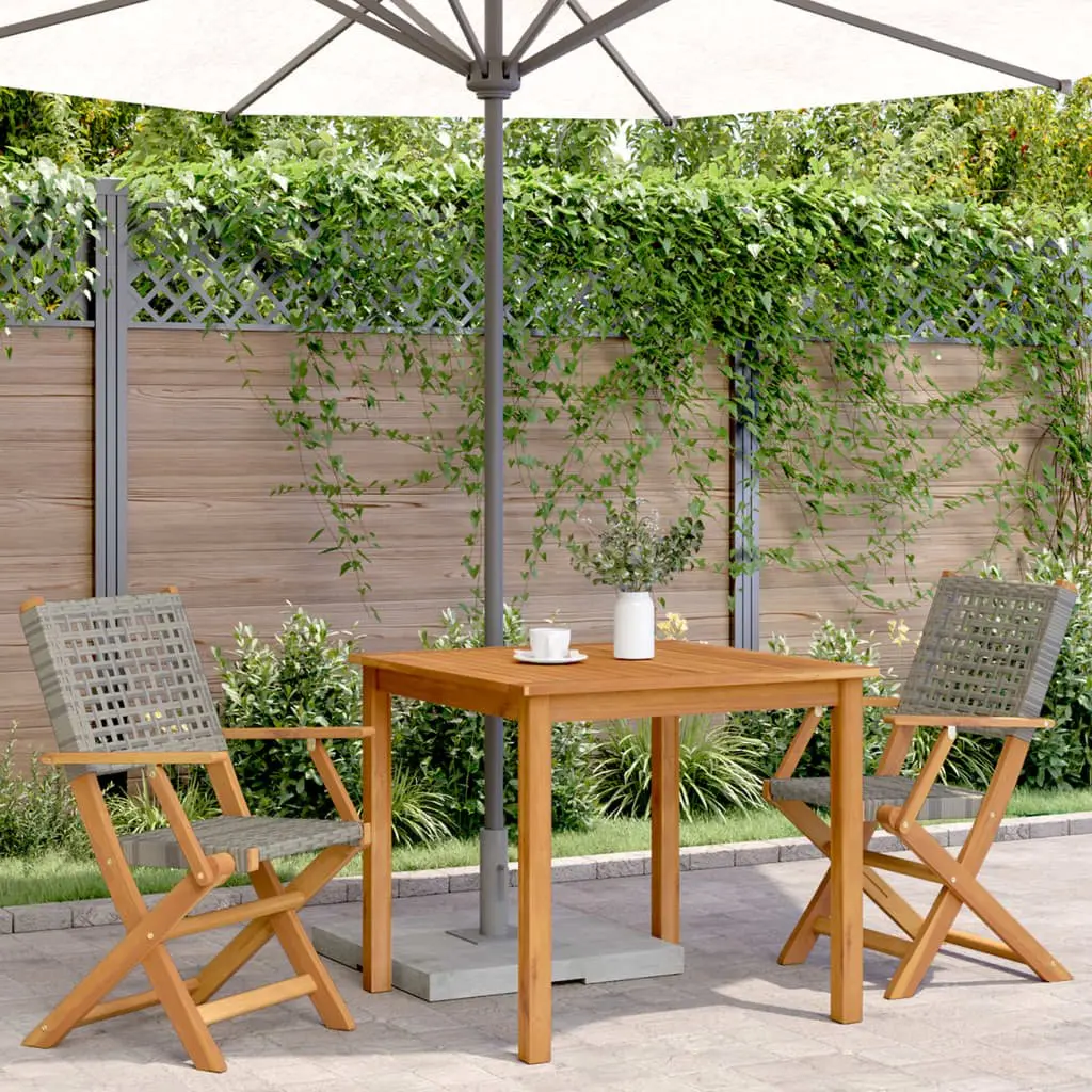 Foldable Outdoor Garden Seating Chairs Grey Acacia Wood Poly Rattan 2 Piece Set