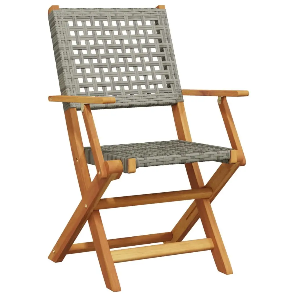 Foldable Outdoor Garden Seating Chairs Grey Acacia Wood Poly Rattan 2 Piece Set