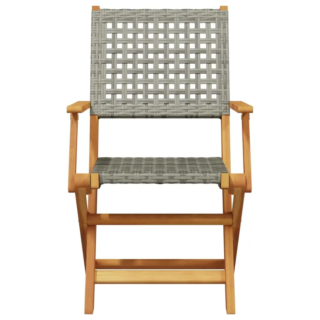 Foldable Outdoor Garden Seating Chairs Grey Acacia Wood Poly Rattan 2 Piece Set