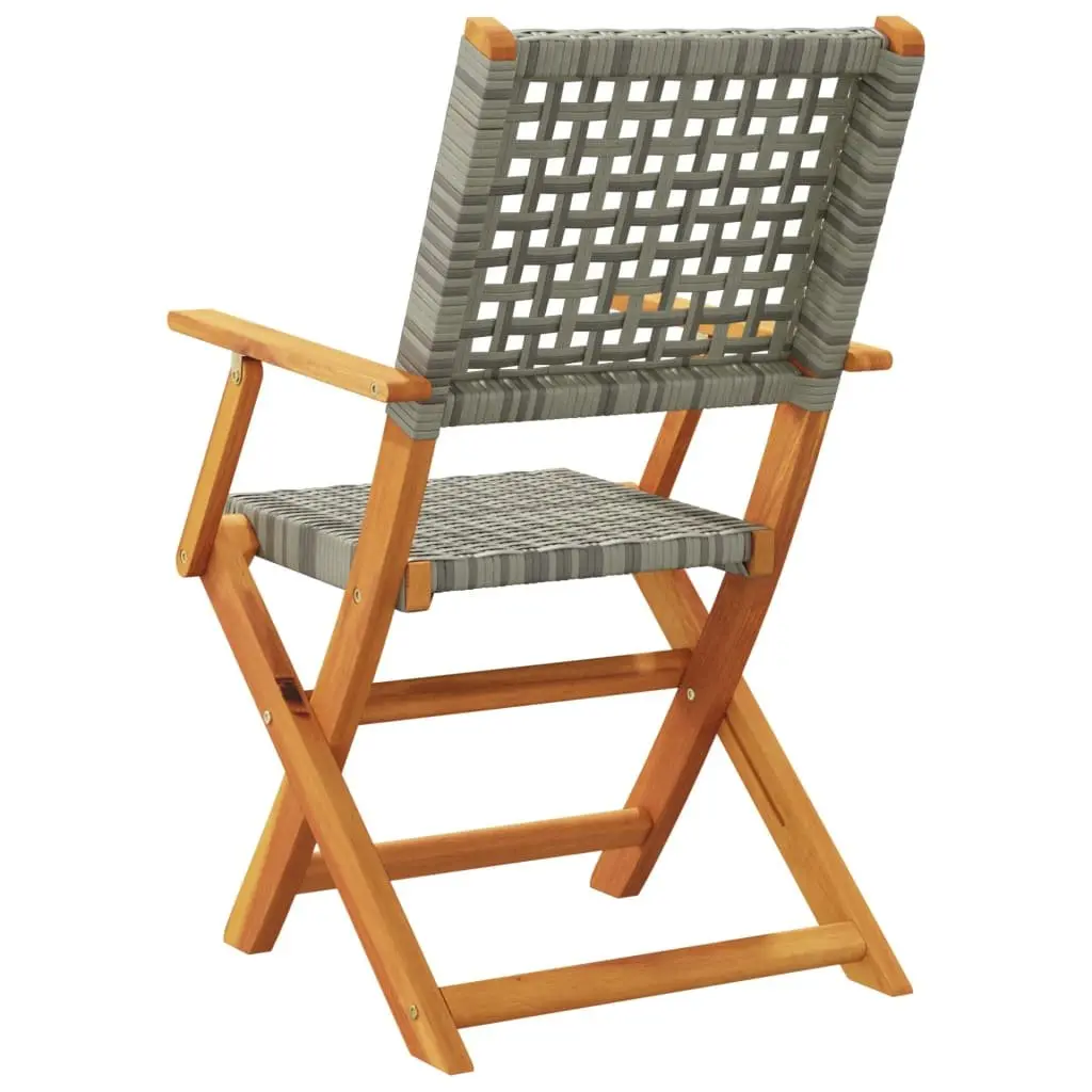 Foldable Outdoor Garden Seating Chairs Grey Acacia Wood Poly Rattan 2 Piece Set