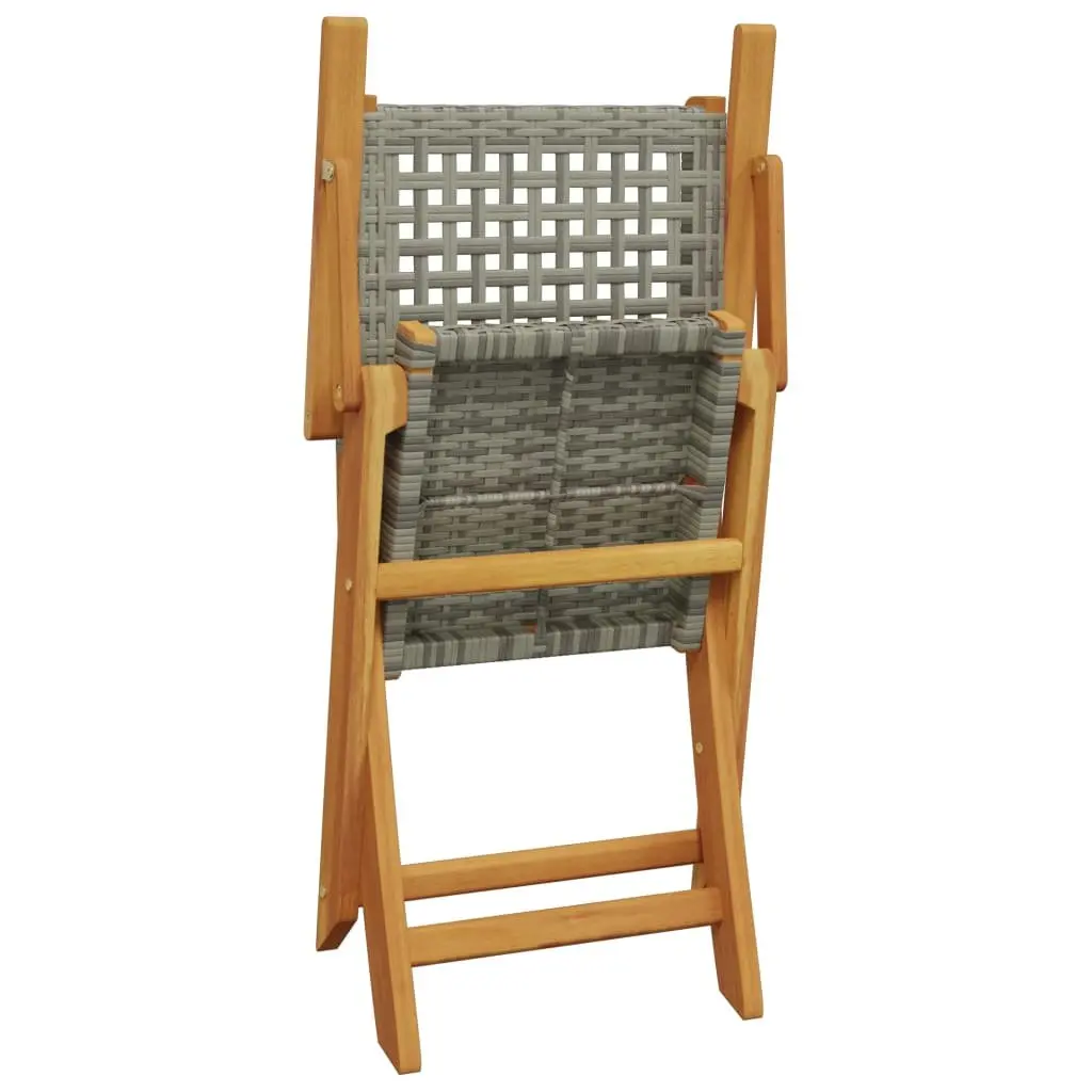 Foldable Outdoor Garden Seating Chairs Grey Acacia Wood Poly Rattan 2 Piece Set