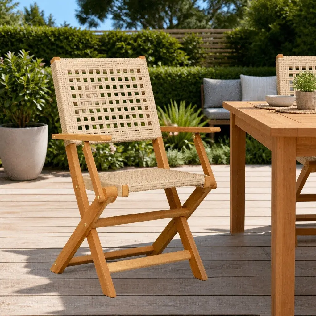 Beige Foldable Outdoor Chairs 2 pcs