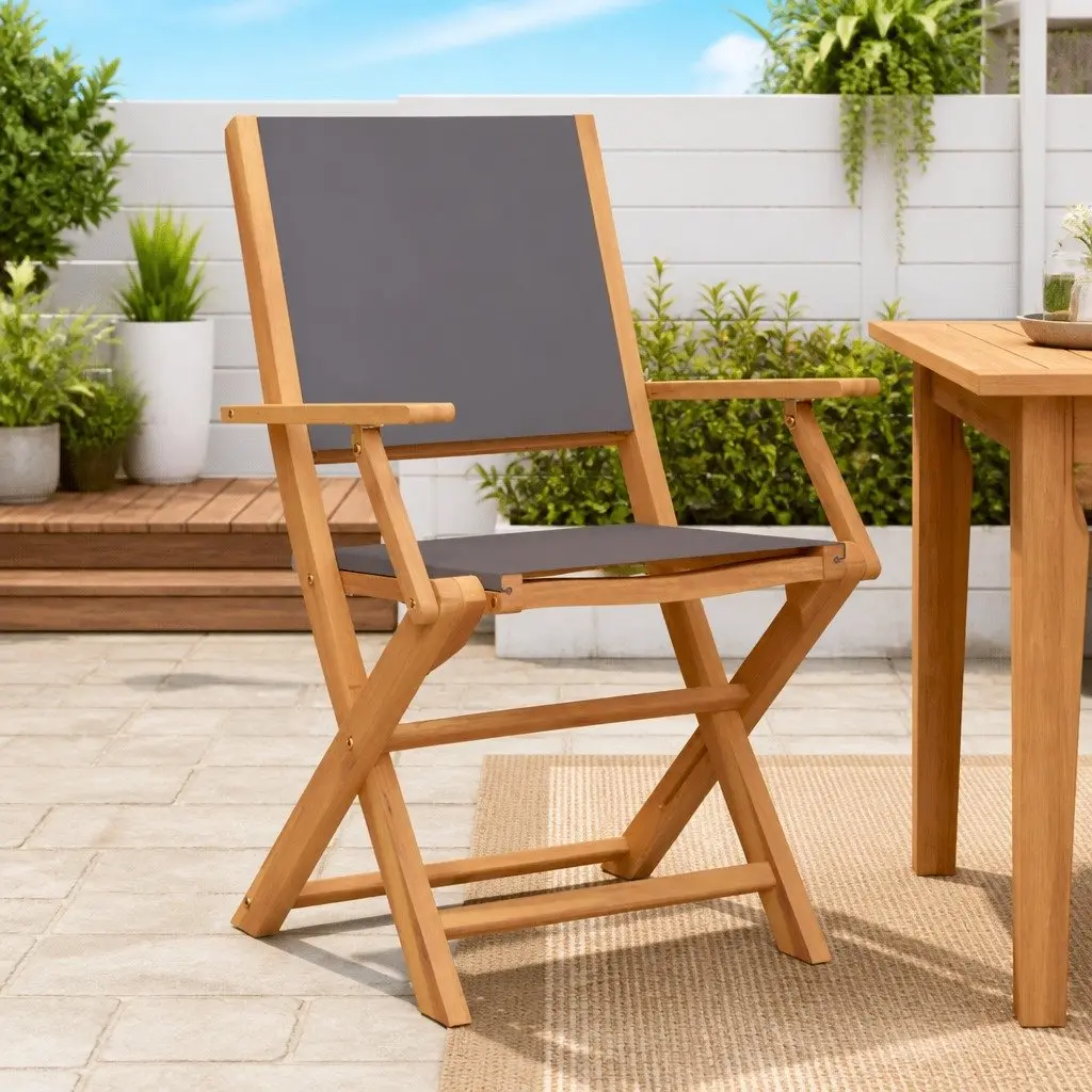Outdoor Chairs Set of 2 Garden Folding Anthracite Solid Wood Acacia
