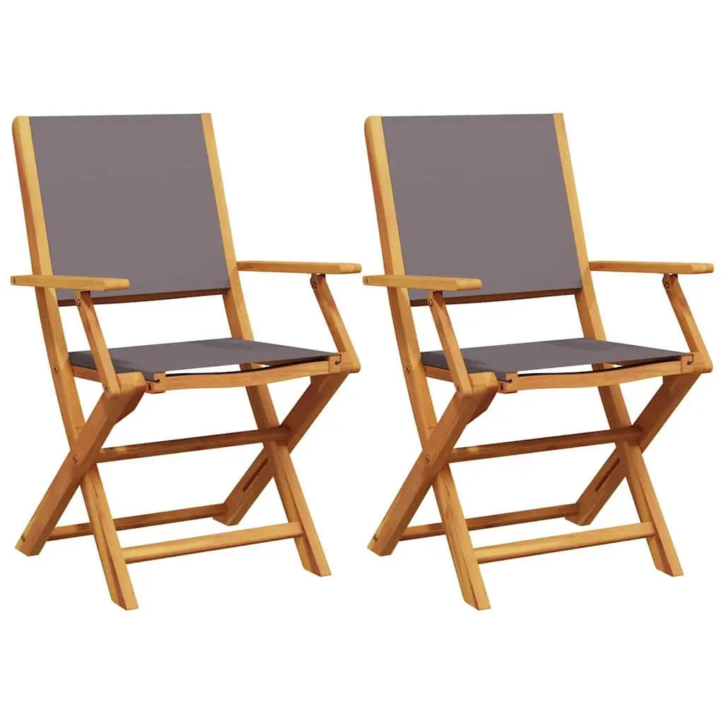 Outdoor Chairs Set of 2 Garden Folding Anthracite Solid Wood Acacia