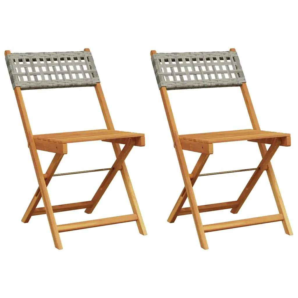 Bistro Chairs Outdoor Garden Patio 2 Piece Grey Folding Acacia Wood Rattan