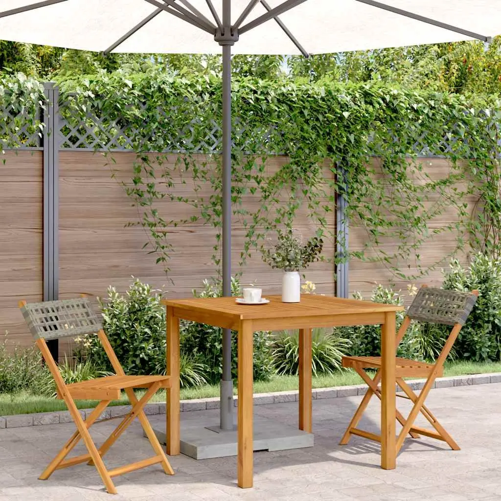 Bistro Chairs Outdoor Garden Patio 2 Piece Grey Folding Acacia Wood Rattan