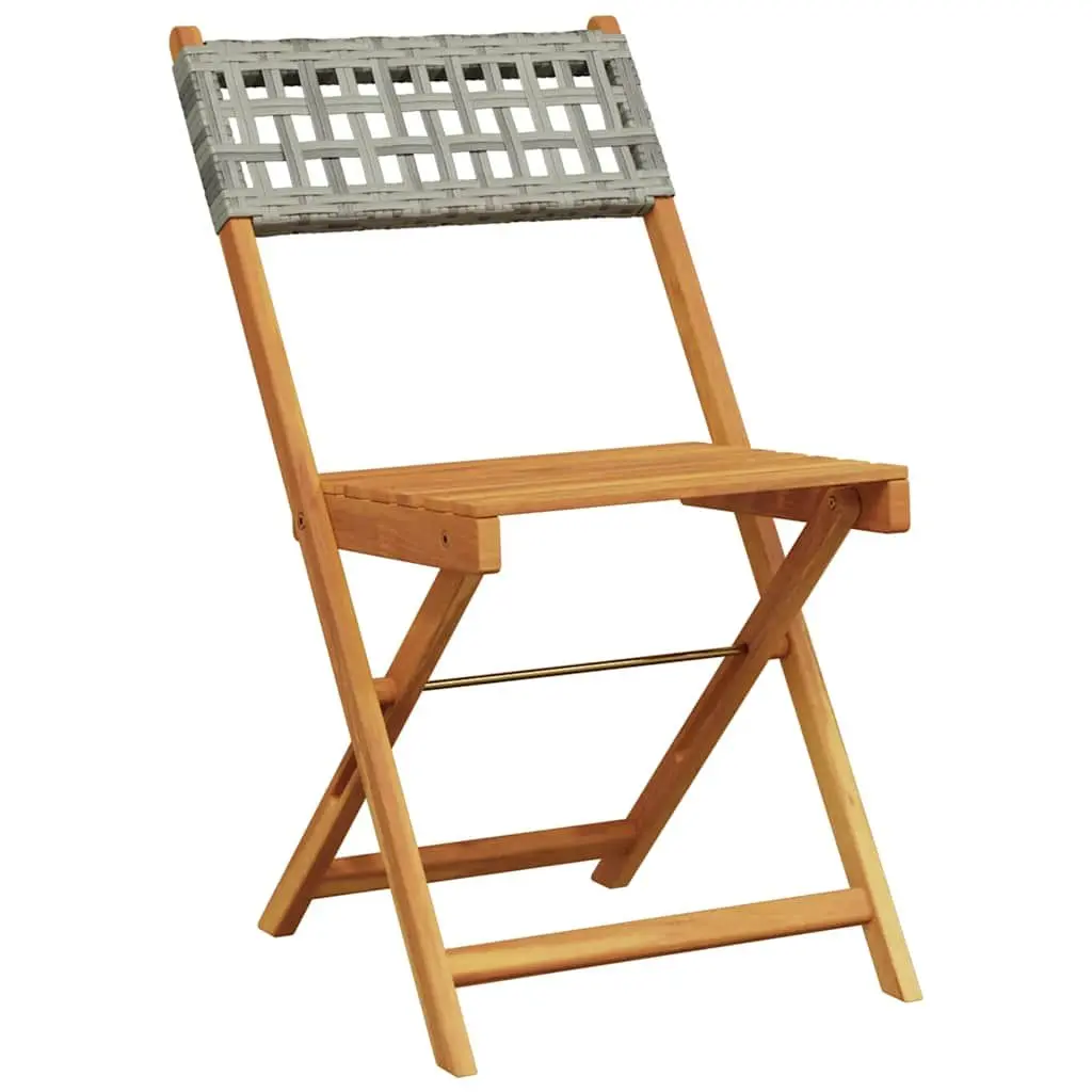 Bistro Chairs Outdoor Garden Patio 2 Piece Grey Folding Acacia Wood Rattan