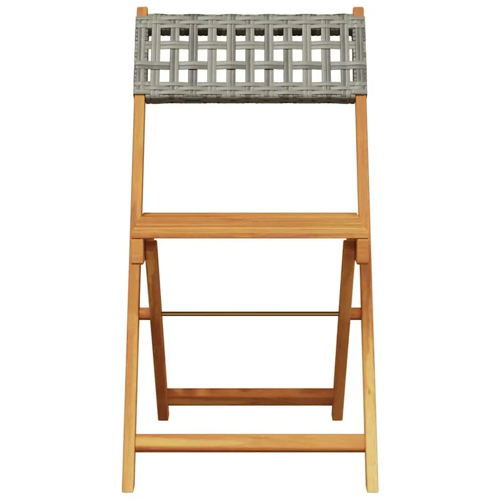 Bistro Chairs Outdoor Garden Patio 2 Piece Grey Folding Acacia Wood Rattan