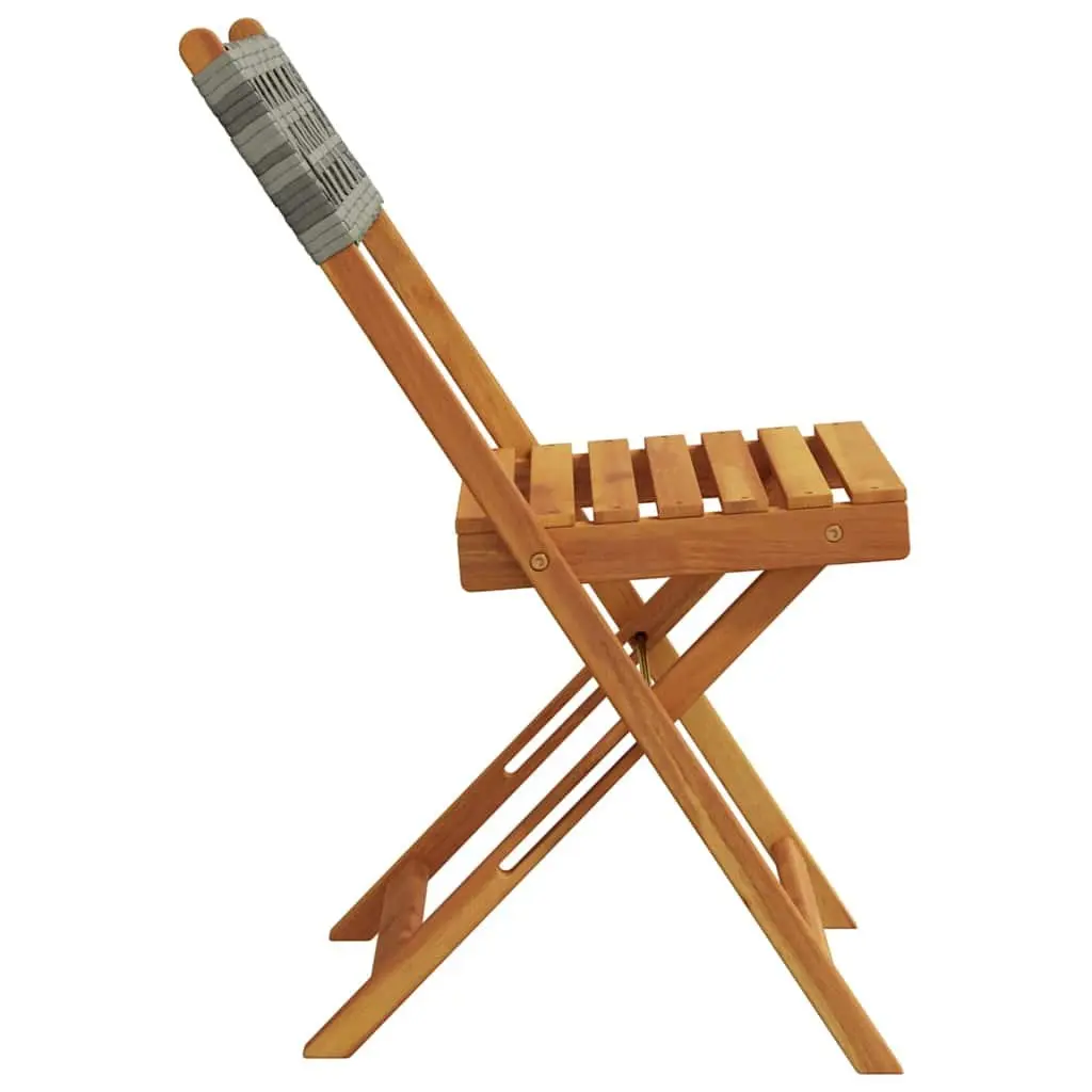 Bistro Chairs Outdoor Garden Patio 2 Piece Grey Folding Acacia Wood Rattan