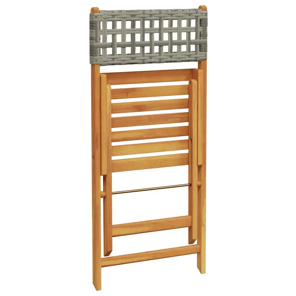 Bistro Chairs Outdoor Garden Patio 2 Piece Grey Folding Acacia Wood Rattan