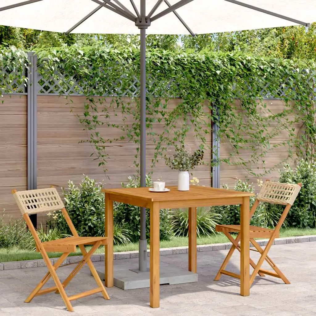 Bistro Chairs Outdoor Garden Patio Folding 2 pcs Beige Solid Wood Acacia Poly Rattan