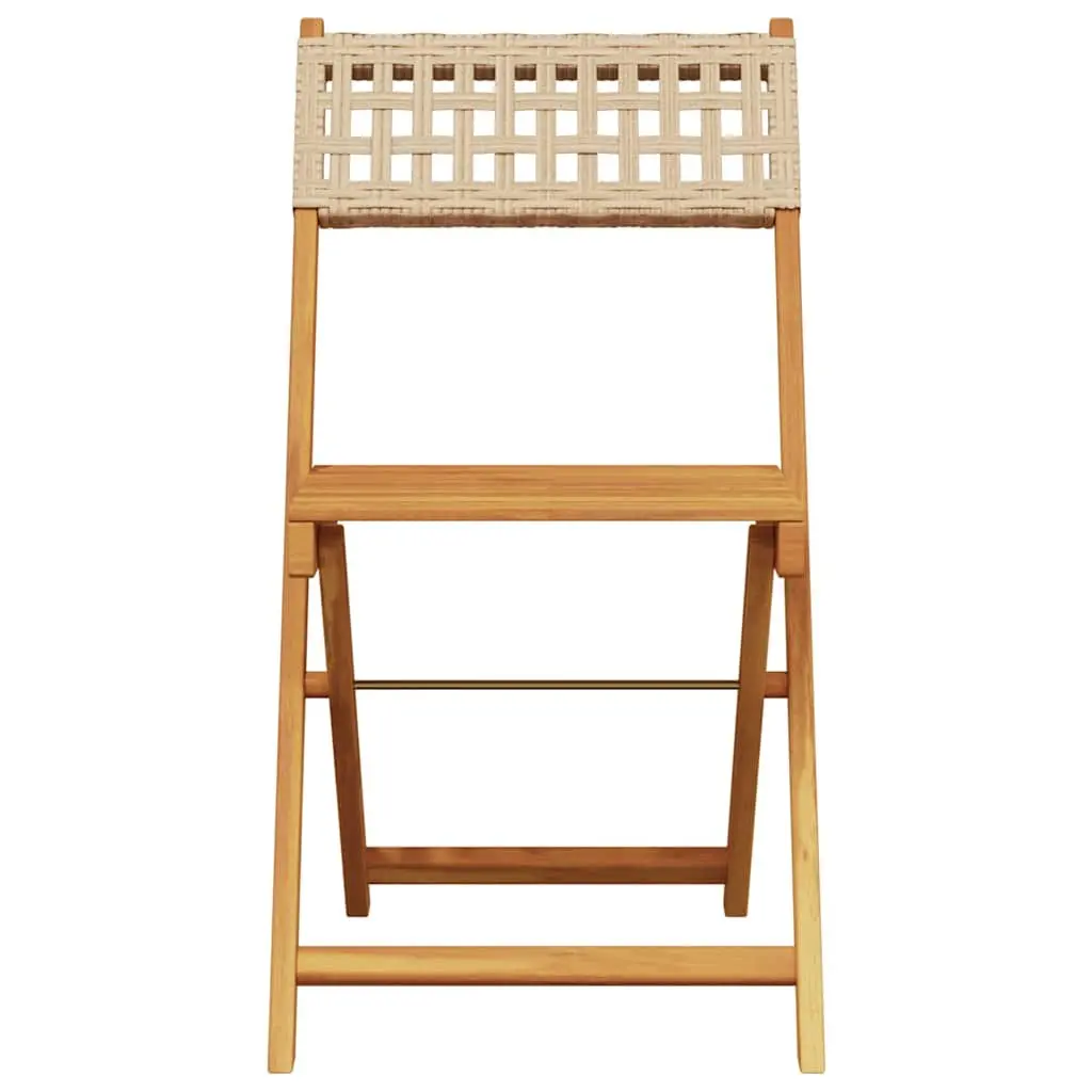 Bistro Chairs Outdoor Garden Patio Folding 2 pcs Beige Solid Wood Acacia Poly Rattan