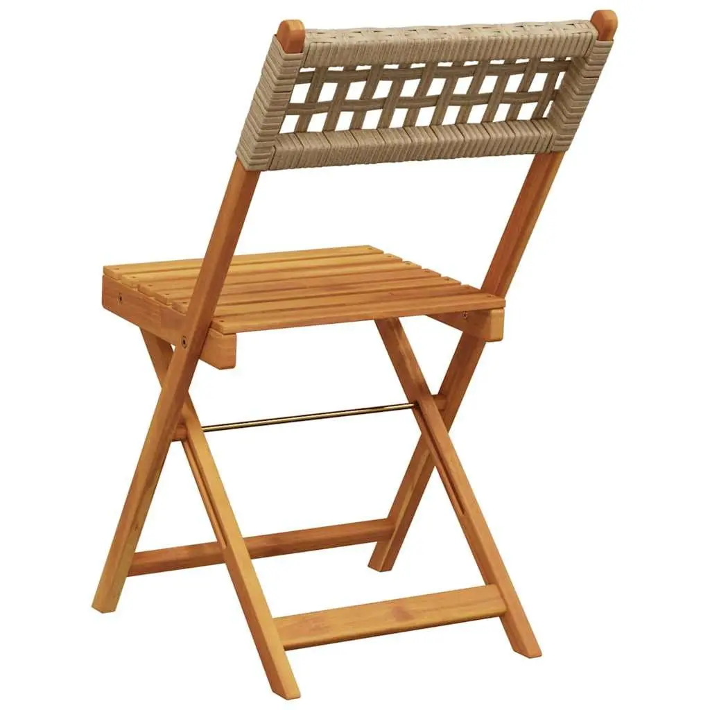 Bistro Chairs Outdoor Garden Patio Folding 2 pcs Beige Solid Wood Acacia Poly Rattan