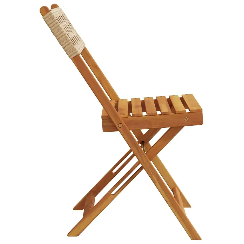 Bistro Chairs Outdoor Garden Patio Folding 2 pcs Beige Solid Wood Acacia Poly Rattan