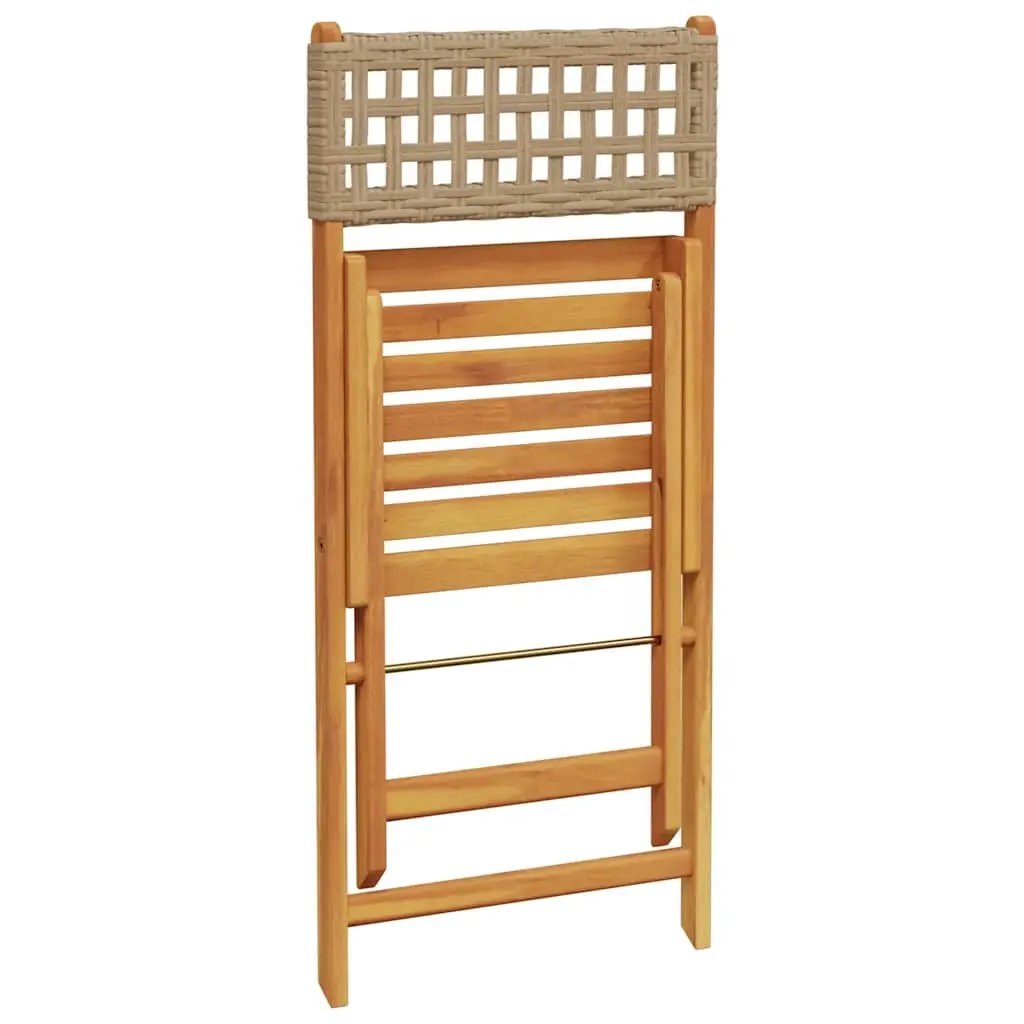 Bistro Chairs Outdoor Garden Patio Folding 2 pcs Beige Solid Wood Acacia Poly Rattan