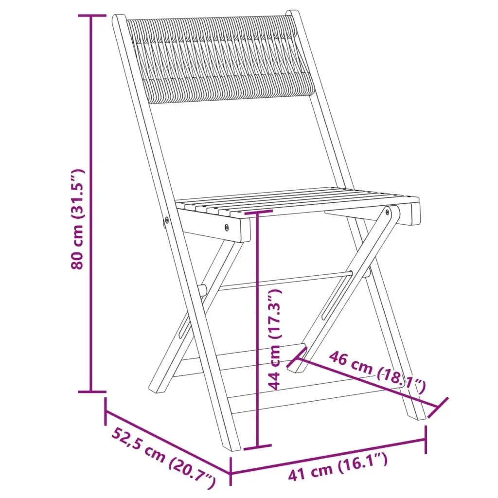 Outdoor Bistro Chairs Garden Patio Black Solid Wood Acacia Rope Backrest Folding 2 Piece