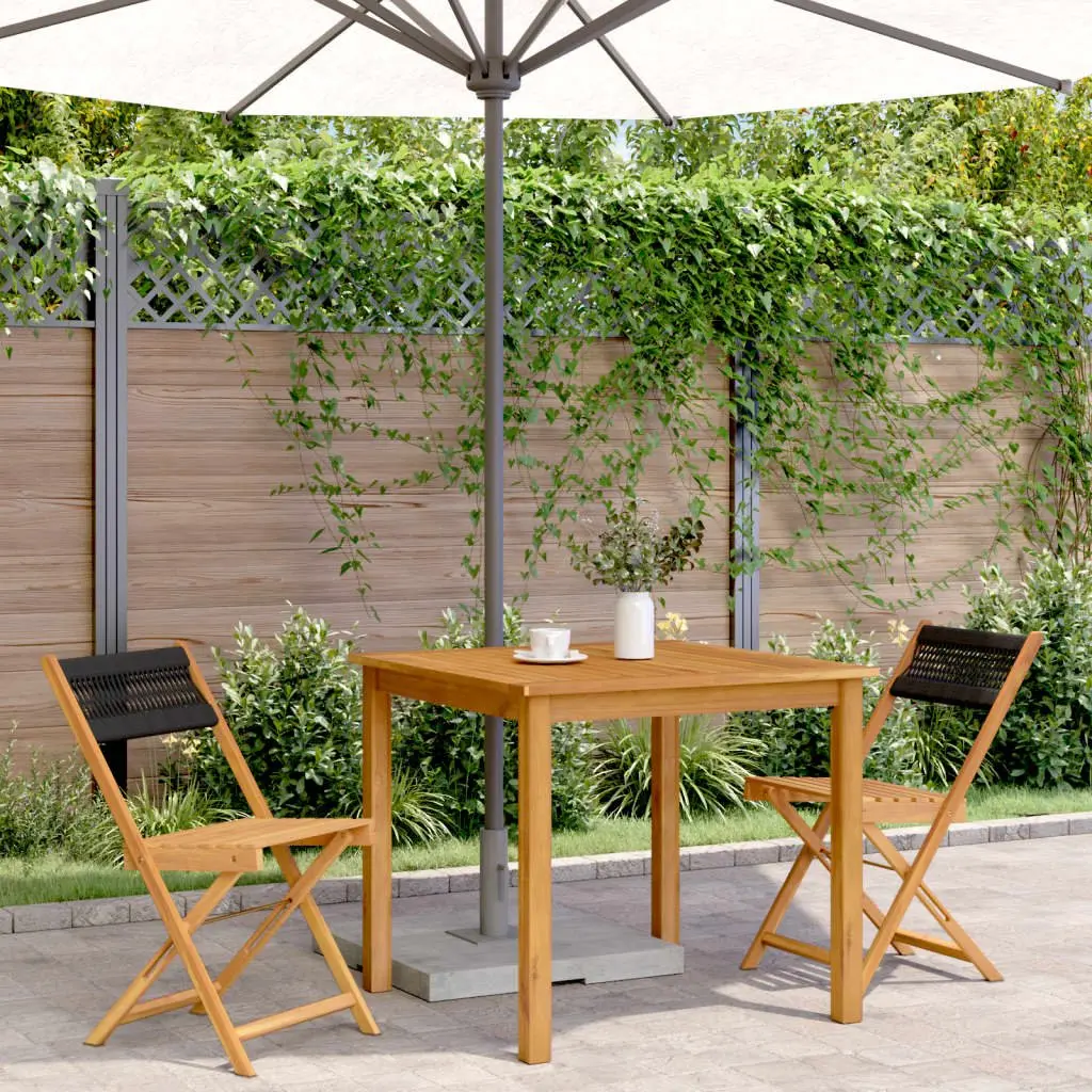 Outdoor Bistro Chairs Garden Patio Black Solid Wood Acacia Rope Backrest Folding 2 Piece