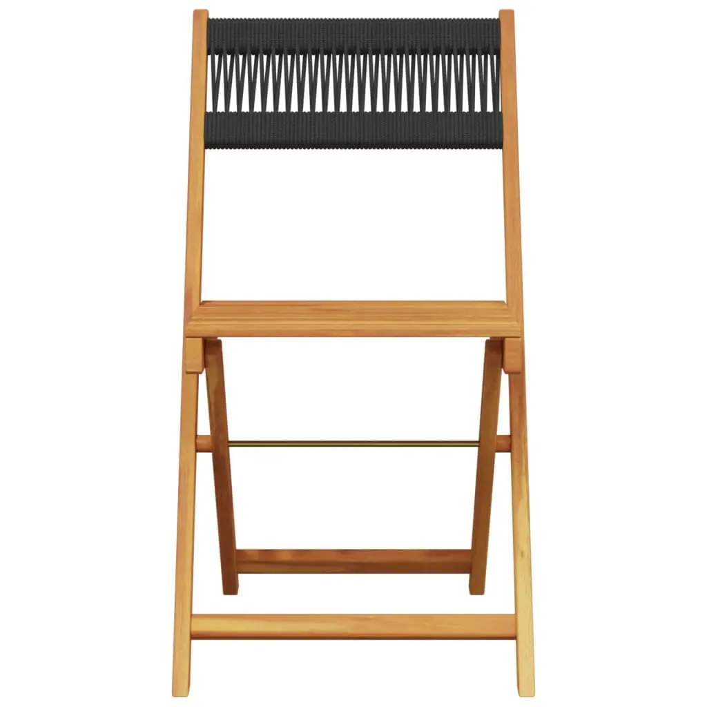 Outdoor Bistro Chairs Garden Patio Black Solid Wood Acacia Rope Backrest Folding 2 Piece